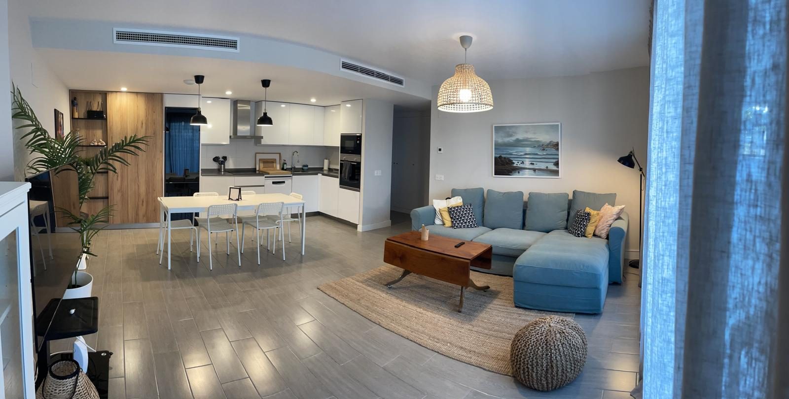Salón y cocina, apartamento Apartamentos Mar de Dunas